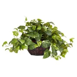 15" Artificial Pothos W/Decorative Vase Silk Plant"