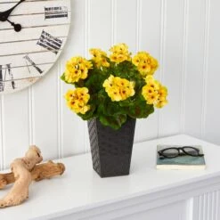 15” Geranium Artificial Plant In Embossed Black Planter UV Resistant (Indoor/Outdoor) -Artificial Flowers Sale artificial 15 geranium artificial plant in embossed black planter uv resistant indooroutdoor nearly natural 525123