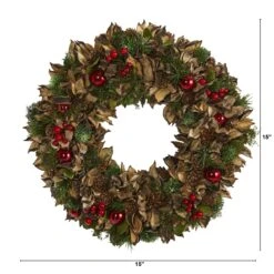 15” Holiday Artificial Wreath With Pine Cones And Ornaments -Artificial Flowers Sale artificial 15 holiday artificial wreath with pine cones and ornaments nearly natural 278653