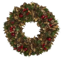 15” Holiday Artificial Wreath With Pine Cones And Ornaments