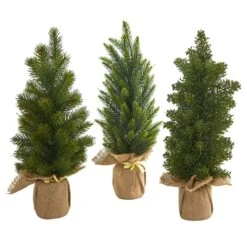 15” Mini Cypress And Pine Artificial Christmas Tree (Set Of 3)