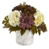15” Peony, Hydrangea And Dahlia Artificial Arrangement In Marble Finished Vase -Artificial Flowers Sale artificial 15 peony hydrangea and dahlia artificial arrangement in marble finished vase nearly natural 345413