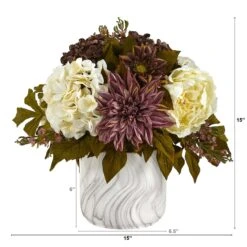 15” Peony, Hydrangea And Dahlia Artificial Arrangement In Marble Finished Vase -Artificial Flowers Sale artificial 15 peony hydrangea and dahlia artificial arrangement in marble finished vase nearly natural 983204