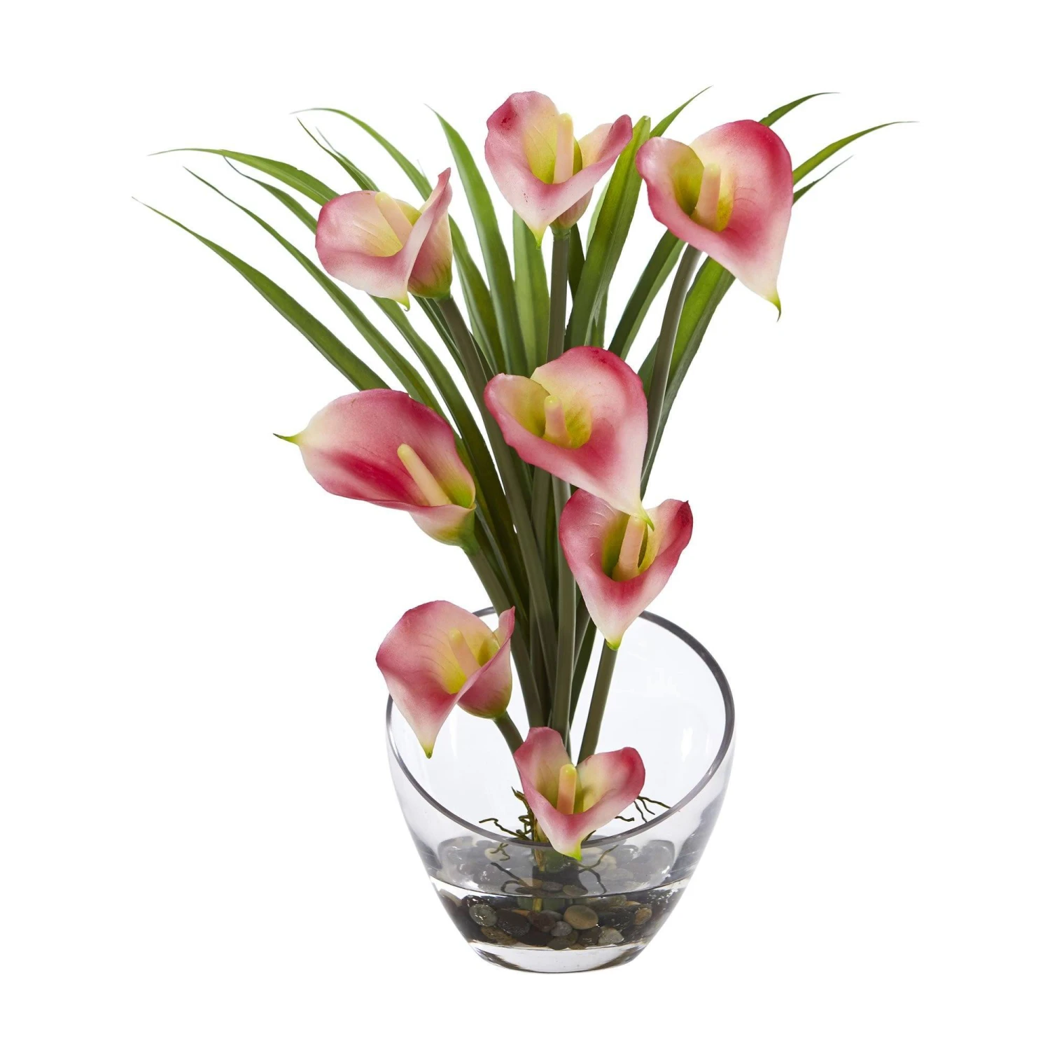 15.5” Calla Lily And Grass Artificial Arrangement In Vase 4 15.5” Calla Lily And Grass Artificial Arrangement In Vase - Image 2