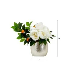 16” Artificial Peony Dahlia Arrangement White Vase -Artificial Flowers Sale artificial 16 artificial peony dahlia arrangement white vase arrangement nearly natural 675417