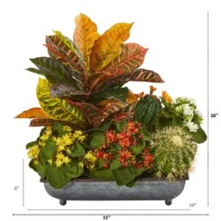 16” Croton, Kalanchoe And Cactus Artificial Plant In In Metal Tray -Artificial Flowers Sale artificial 16 croton kalanchoe and cactus artificial plant in in metal tray nearly natural 935498