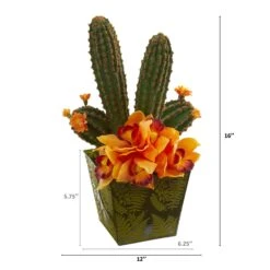 16” Cymbidium Orchid And Cactus Artificial Arrangement In Green Vase -Artificial Flowers Sale artificial 16 cymbidium orchid and cactus artificial arrangement in green vase nearly natural 777390