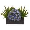 16” Hydrangea And Succulent Artificial Arrangement In Matte Black Vase -Artificial Flowers Sale artificial 16 hydrangea and succulent artificial arrangement in matte black vase nearly natural 815249
