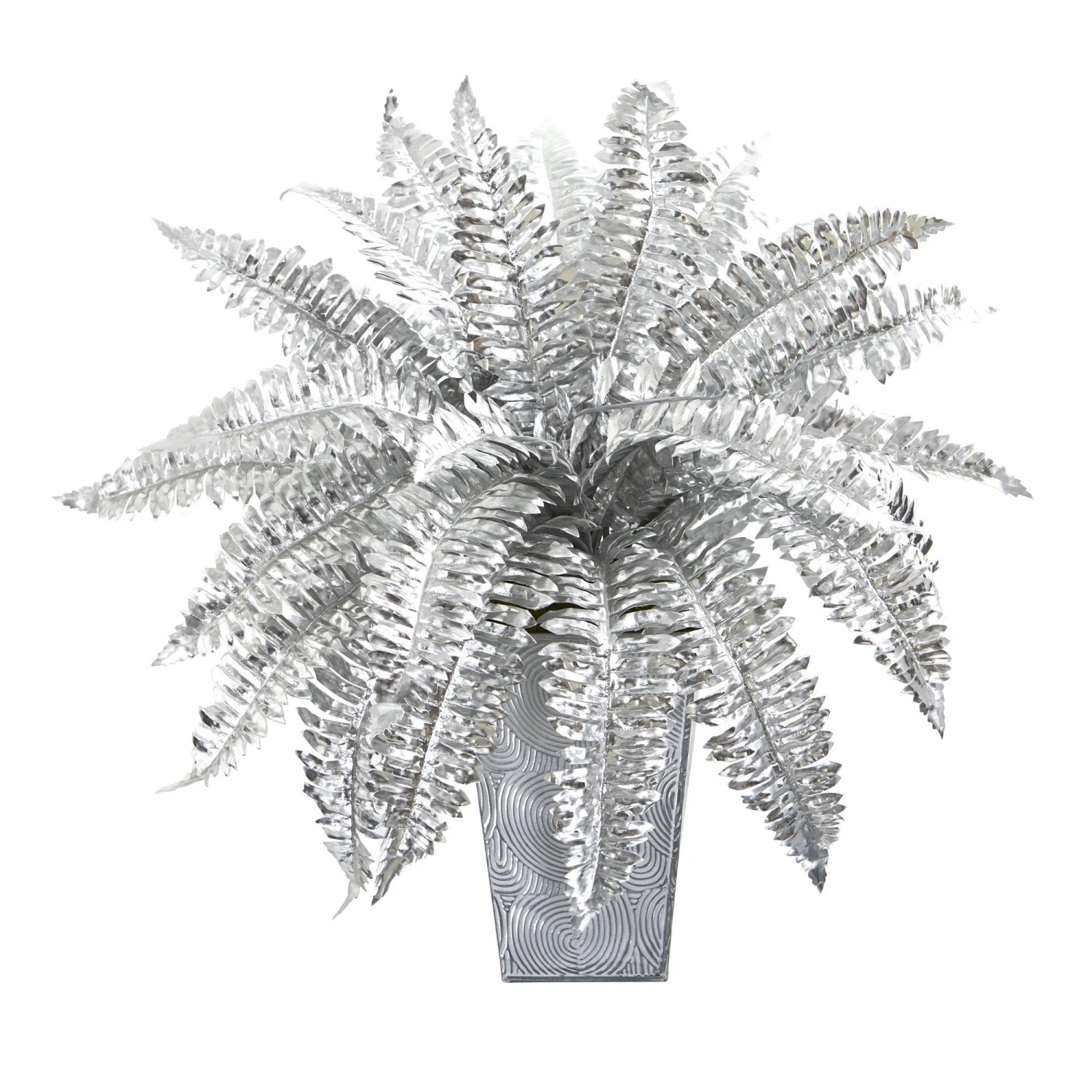 16” Metallic Silver Boston Fern Artificial Plant In Embossed White Planter 3 16” Metallic Silver Boston Fern Artificial Plant In Embossed White Planter