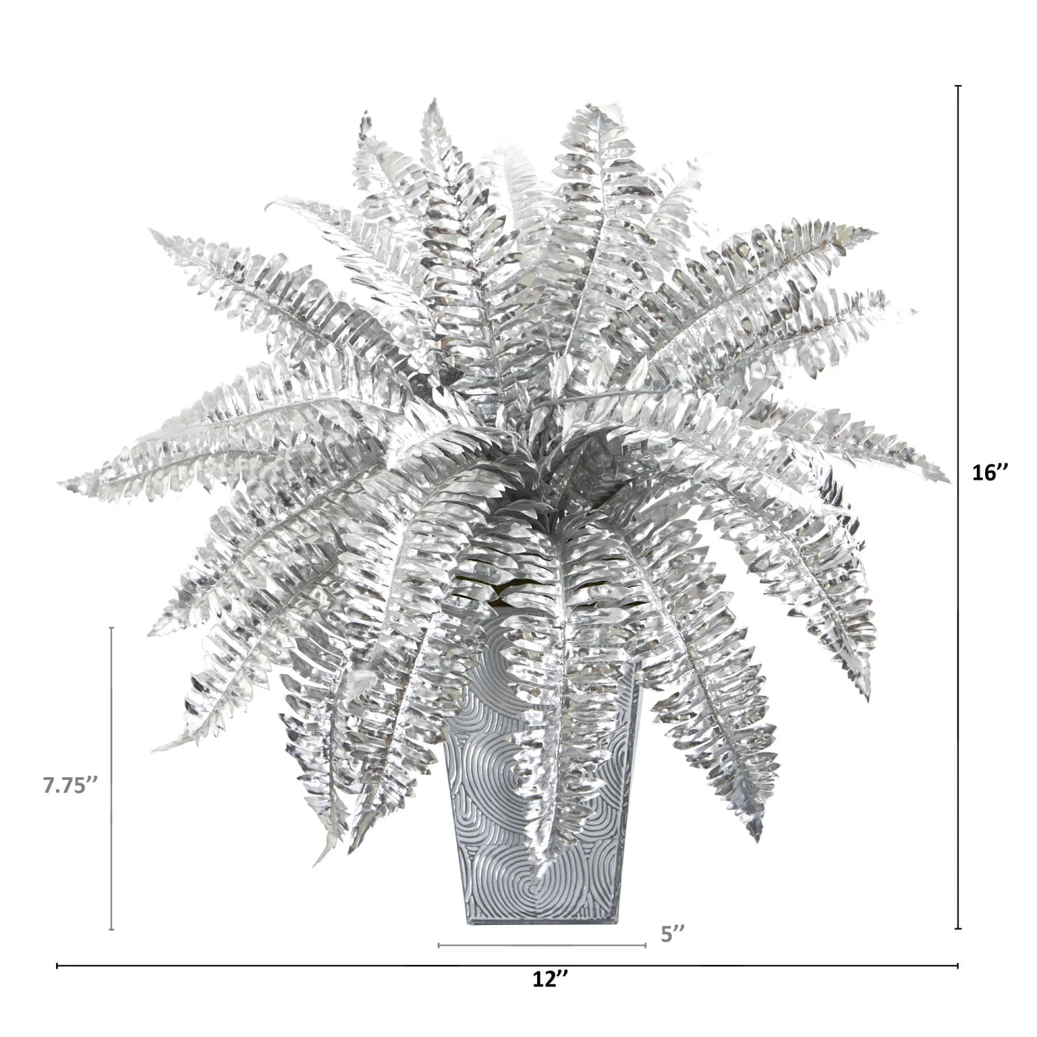 16” Metallic Silver Boston Fern Artificial Plant In Embossed White Planter 4 16” Metallic Silver Boston Fern Artificial Plant In Embossed White Planter - Image 2