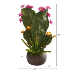 16” Mixed Cactus Artificial Plant In Stone Planter -Artificial Flowers Sale artificial 16 mixed cactus artificial plant in stone planter nearly natural 164240