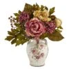 16” Peony Artificial Arrangement In Flower Print Jar -Artificial Flowers Sale artificial 16 peony artificial arrangement in flower print jar nearly natural 504363