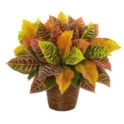 17” Garden Croton Artificial Plant In Basket (Real Touch)