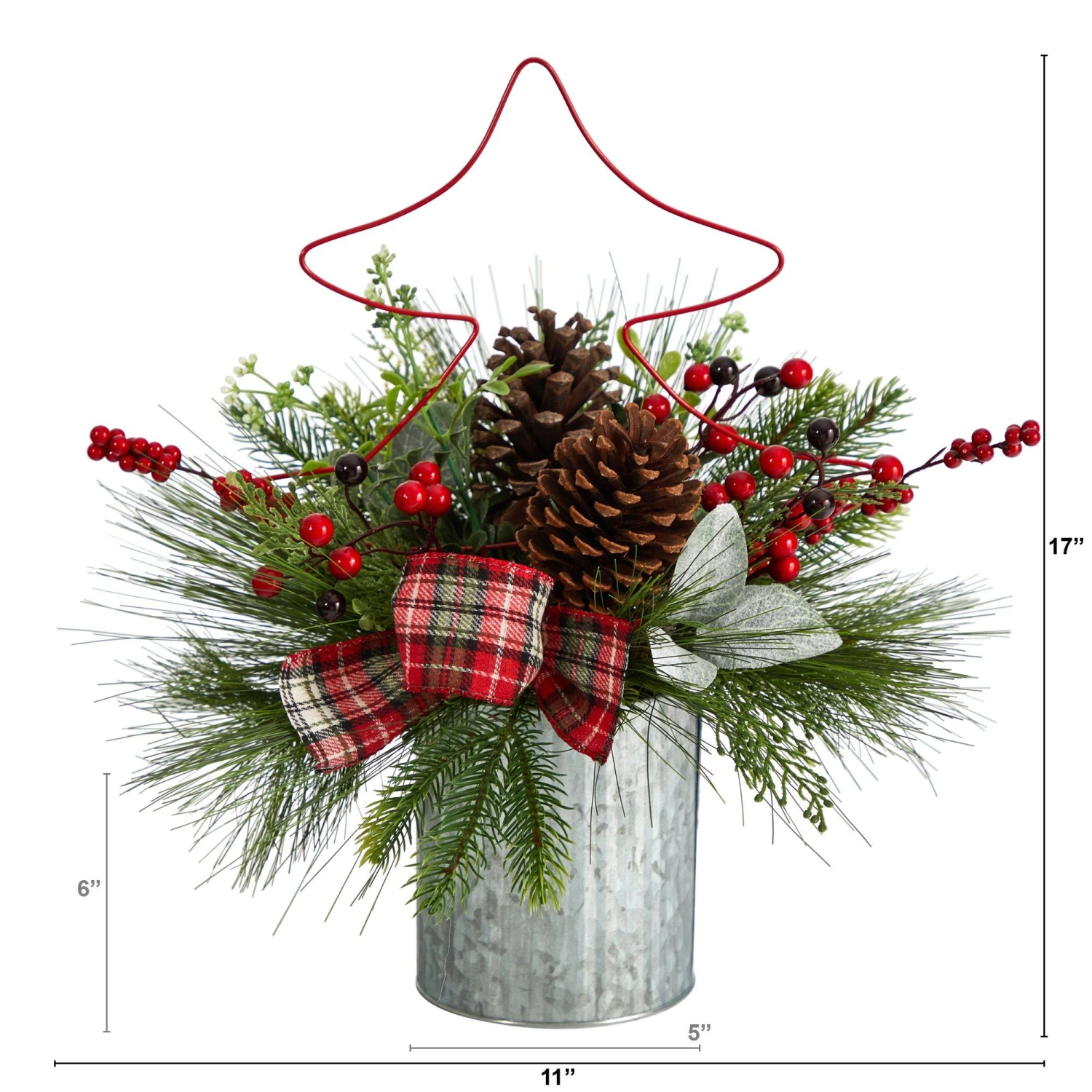 17” Pinecone And Berries Arrangement With Decorative Metal Vase And Wrired Red Tree 4 17” Pinecone And Berries Arrangement With Decorative Metal Vase And Wrired Red Tree - Image 2