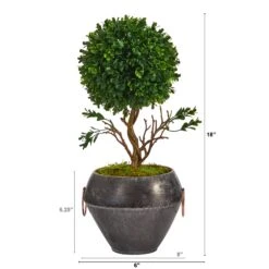 18” Boxwood Topiary Artificial Tree In Metal Bowl (Indoor/Outdoor) -Artificial Flowers Sale artificial 18 boxwood topiary artificial tree in metal bowl uv resistant indooroutdoor nearly natural 380494