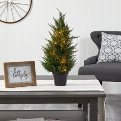 18” Cedar Artificial Tree With LED Lights UV Resistant (Indoor/Outdoor) -Artificial Flowers Sale artificial 18 cedar artificial tree with led lights uv resistant indooroutdoor nearly natural 676570