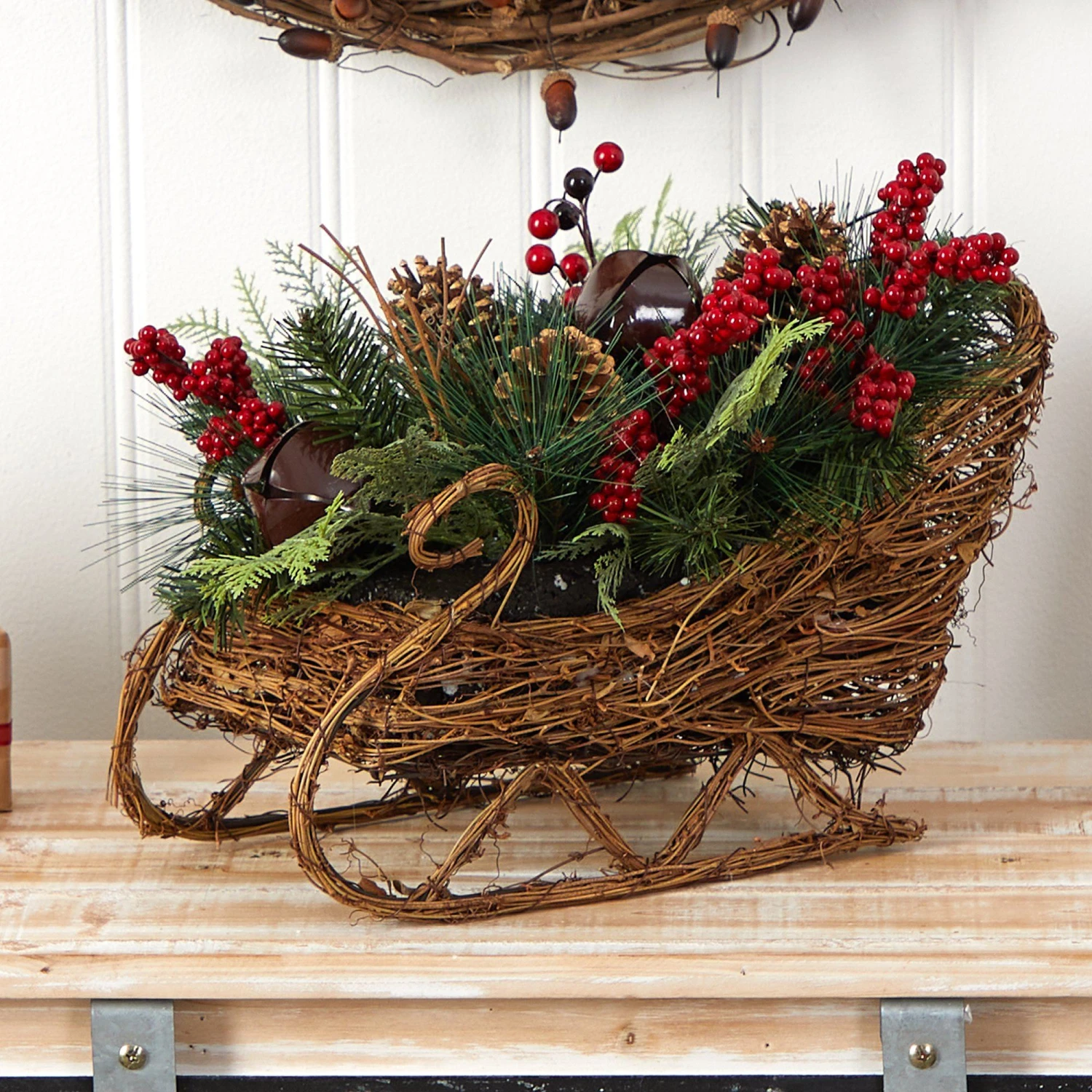 18” Christmas Sleigh With Pine, Pinecones And Berries Artificial Christmas Arrangement 6 18” Christmas Sleigh With Pine, Pinecones And Berries Artificial Christmas Arrangement - Image 4