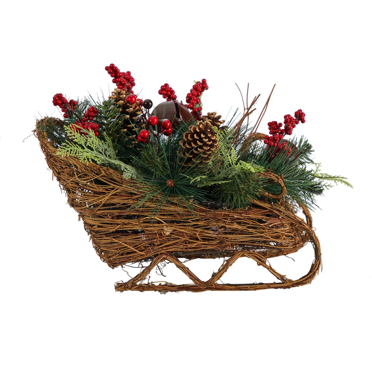 18” Christmas Sleigh With Pine, Pinecones And Berries Artificial Christmas Arrangement 5 18” Christmas Sleigh With Pine, Pinecones And Berries Artificial Christmas Arrangement - Image 3