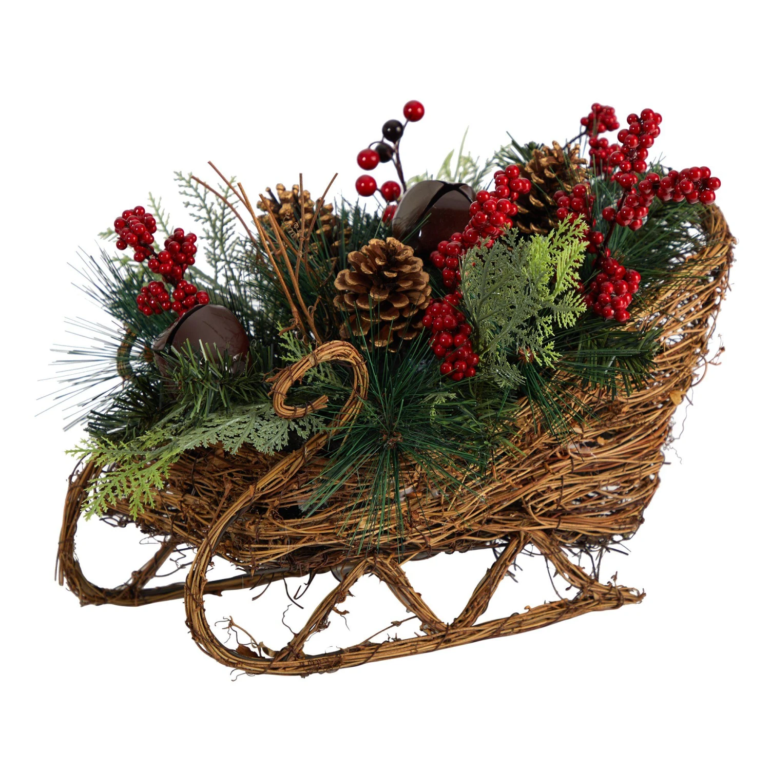 18” Christmas Sleigh With Pine, Pinecones And Berries Artificial Christmas Arrangement 3 18” Christmas Sleigh With Pine, Pinecones And Berries Artificial Christmas Arrangement