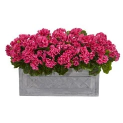 18” Geranium Artificial Plant In Stone Planter UV Resistant (Indoor/Outdoor) -Artificial Flowers Sale artificial 18 geranium artificial plant in stone planter uv resistant indooroutdoor nearly natural beauty 627875
