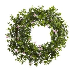 18” Mini Ivy & Floral Double Ring Wreath W/Twig Base