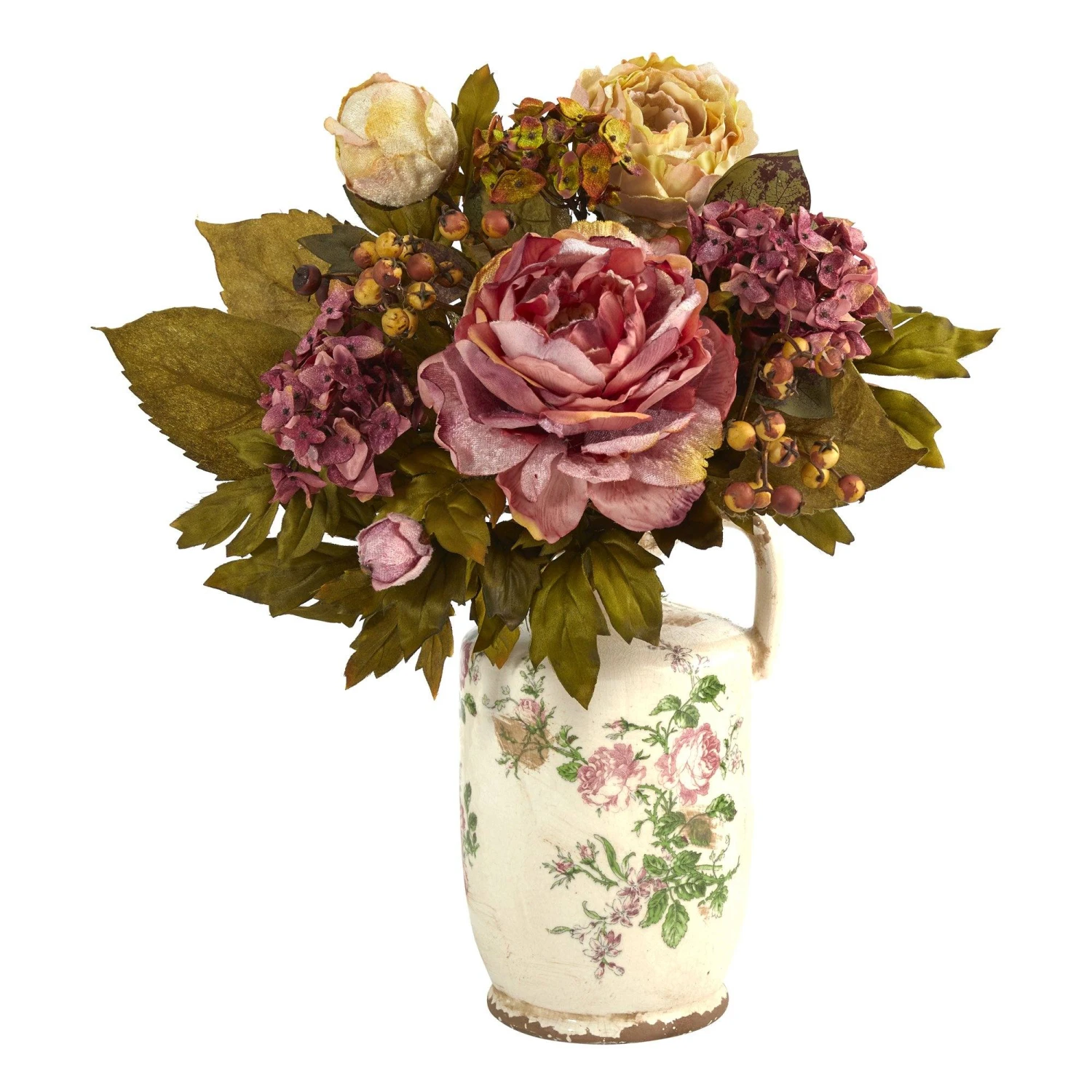18” Peony Artificial Arrangement In Floral Pitcher 3 18” Peony Artificial Arrangement In Floral Pitcher