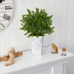 19” Boxwood Artificial Plant In Embossed White Planter (Indoor/Outdoor) -Artificial Flowers Sale artificial 19 boxwood artificial plant in embossed white planter indooroutdoor nearly natural 307006