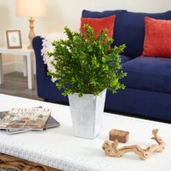 19” Boxwood Artificial Plant In Embossed White Planter (Indoor/Outdoor) -Artificial Flowers Sale artificial 19 boxwood artificial plant in embossed white planter indooroutdoor nearly natural 348486