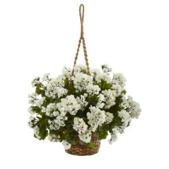 19” Geranium Hanging Basket Artificial Plant UV Resistant (Indoor/Outdoor) -Artificial Flowers Sale artificial 19 geranium hanging basket artificial plant uv resistant indooroutdoor nearly natural white 509463