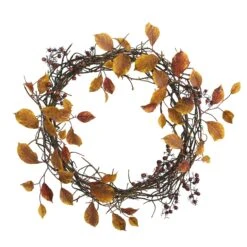 19” Harvest Leaf, Berriesand Twig Artificial Wreath