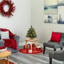 2’ Frosted Pine Artificial Christmas Tree With 35 Clear LED Lights, Pinecones And Burlap Base -Artificial Flowers Sale artificial 2 frosted pine artificial christmas tree with 35 clear led lights pinecones and burlap base nearly natural 810079