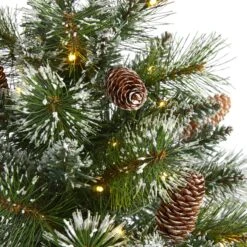 2’ Frosted Pine Artificial Christmas Tree With 35 Clear LED Lights, Pinecones And Burlap Base -Artificial Flowers Sale artificial 2 frosted pine artificial christmas tree with 35 clear led lights pinecones and burlap base nearly natural 931270