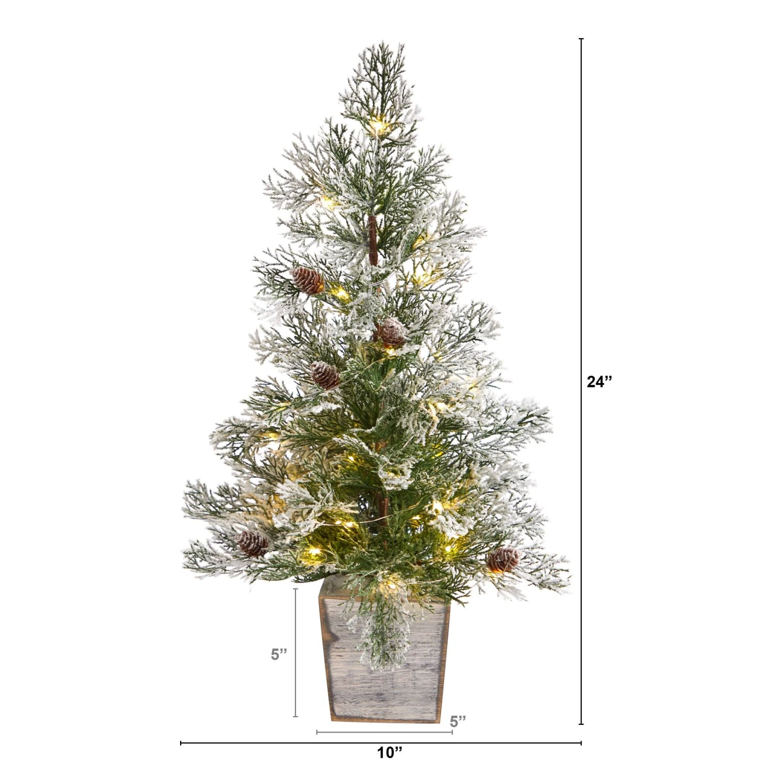 2’ Frosted Pre-Lit Artificial Christmas Tree With Pinecones In Decorative Planter 4 2’ Frosted Pre-Lit Artificial Christmas Tree With Pinecones In Decorative Planter - Image 2