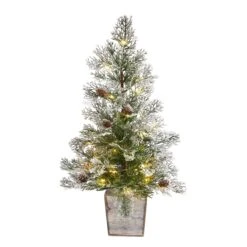 2’ Frosted Pre-Lit Artificial Christmas Tree With Pinecones In Decorative Planter
