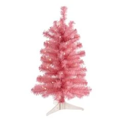 2’ Pink Artificial Christmas Tree With 35 LED Lights And 72 Bendable Branches