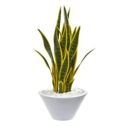 2’ Sansevieria Artificial Plant In White Bowl