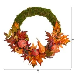 20” Autumn Pumpkin, Gourd And Fall Maple Leaf Artificial Wreath -Artificial Flowers Sale artificial 20 autumn pumpkin gourd and fall maple leaf artificial wreath nearly natural 211713