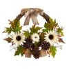 20” Autumn Sunflower, White Pumpkin And Dried Lotus Pod Artificial Fall Wreath With Decorative Bow -Artificial Flowers Sale artificial 20 autumn sunflower white pumpkin and dried lotus pod artificial fall wreath with decorative bow nearly natural 530465