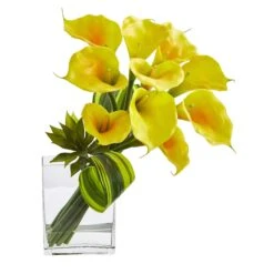 20’’ Calla Lily & Succulent Bouquet Artificial Arrangement -Artificial Flowers Sale artificial 20 calla lily succulent bouquet artificial arrangement nearly natural yellow 793830