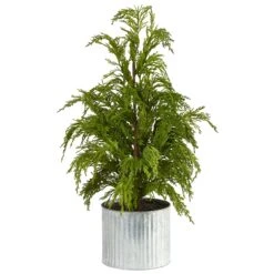 20” Cedar Pine “Natural Look” Artificial Christmas Tree In Decorative Planter