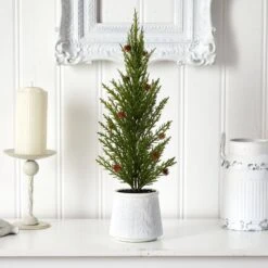 20'' Cedar Pine “Natural Look” Artificial Christmas Tree -Artificial Flowers Sale artificial 20 cedar pine natural look artificial tree with mini pine cones in decorative planter nearly natural 622334