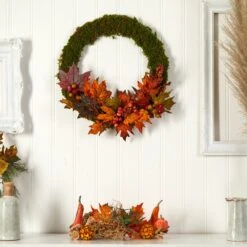 20” Fall Maple Leaf And Berries Artificial Autumn Wreath -Artificial Flowers Sale artificial 20 fall maple leaf and berries artificial autumn wreath nearly natural 149116