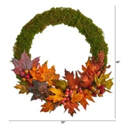 20” Fall Maple Leaf And Berries Artificial Autumn Wreath -Artificial Flowers Sale artificial 20 fall maple leaf and berries artificial autumn wreath nearly natural 204375