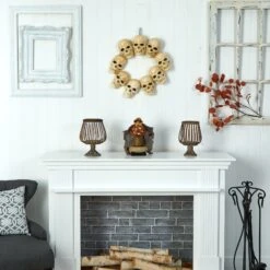 20” Halloween Skull Wreath With Lighted Eyes -Artificial Flowers Sale artificial 20 halloween skull wreath with lighted eyes nearly natural 769187