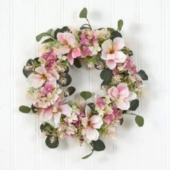 20” Hydrangea And Magnolia Artificial Wreath -Artificial Flowers Sale artificial 20 hydrangea and magnolia artificial wreath nearly natural 501542