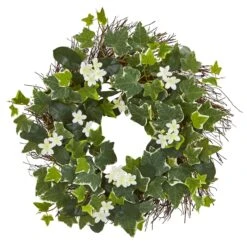 20” Variegated Sage Ivy And Stephanotis Artificial Wreath