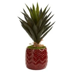 22" Agave Faux Plant In Red Planter