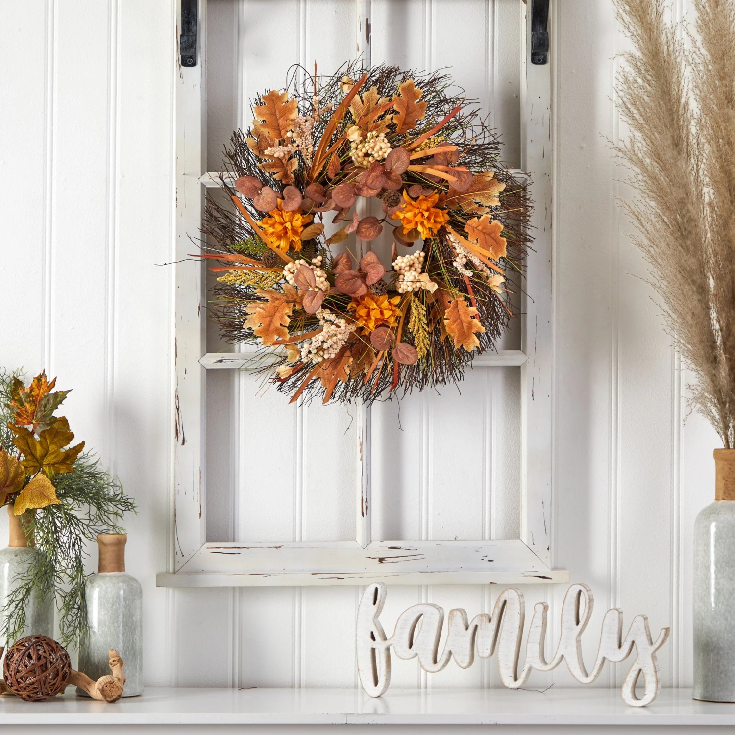 22” Autumn Dahlia And Berries Artificial Fall Wreath 6 22” Autumn Dahlia And Berries Artificial Fall Wreath - Image 4