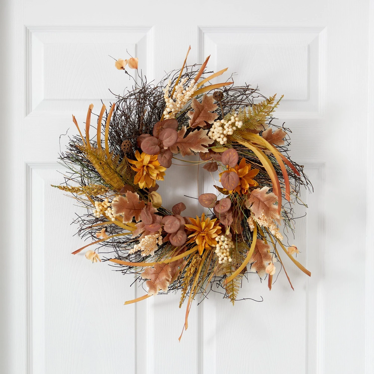 22” Autumn Dahlia And Berries Artificial Fall Wreath 4 22” Autumn Dahlia And Berries Artificial Fall Wreath - Image 2
