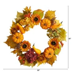 22” Autumn Hydrangea, Pumpkin And Sunflower Artificial Fall Wreath -Artificial Flowers Sale artificial 22 autumn hydrangea pumpkin and sunflower artificial fall wreath nearly natural 863246